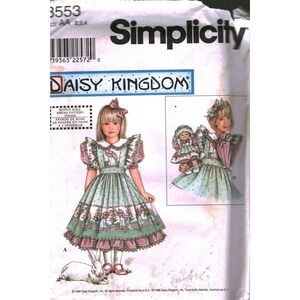 Simplicity 8553 Daisy Kingdom Girls Dress Pinafore Doll Pattern Size 2 3 4 VTG